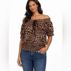 Candie's Brown Leopard Print Off-Shoulder Blouse